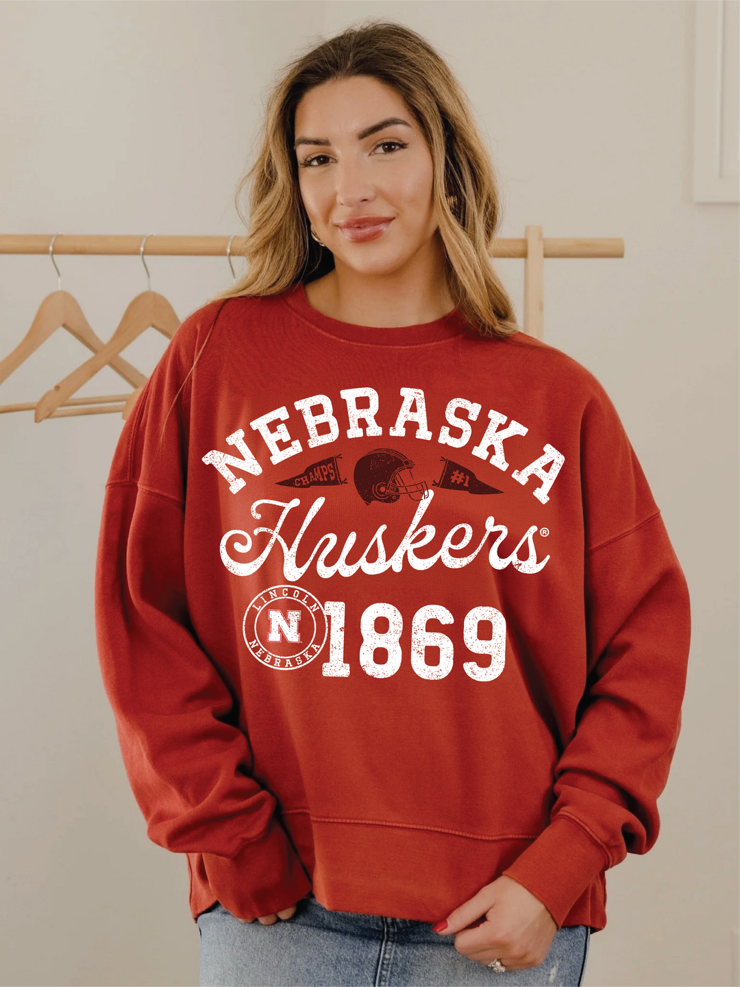 Nebraska Huskers Football Icon Red Hi-Dive Sweatshirt