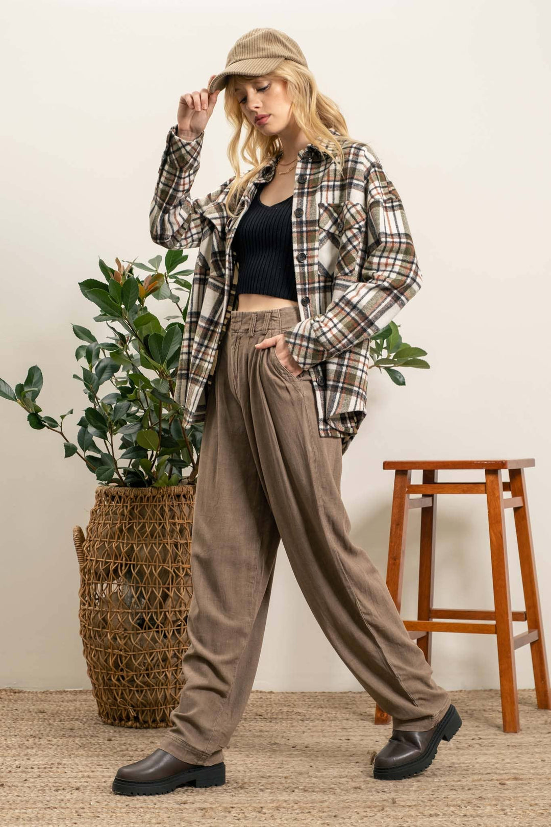 IVY EXTENDED SHOULDER PLAID SHACKET