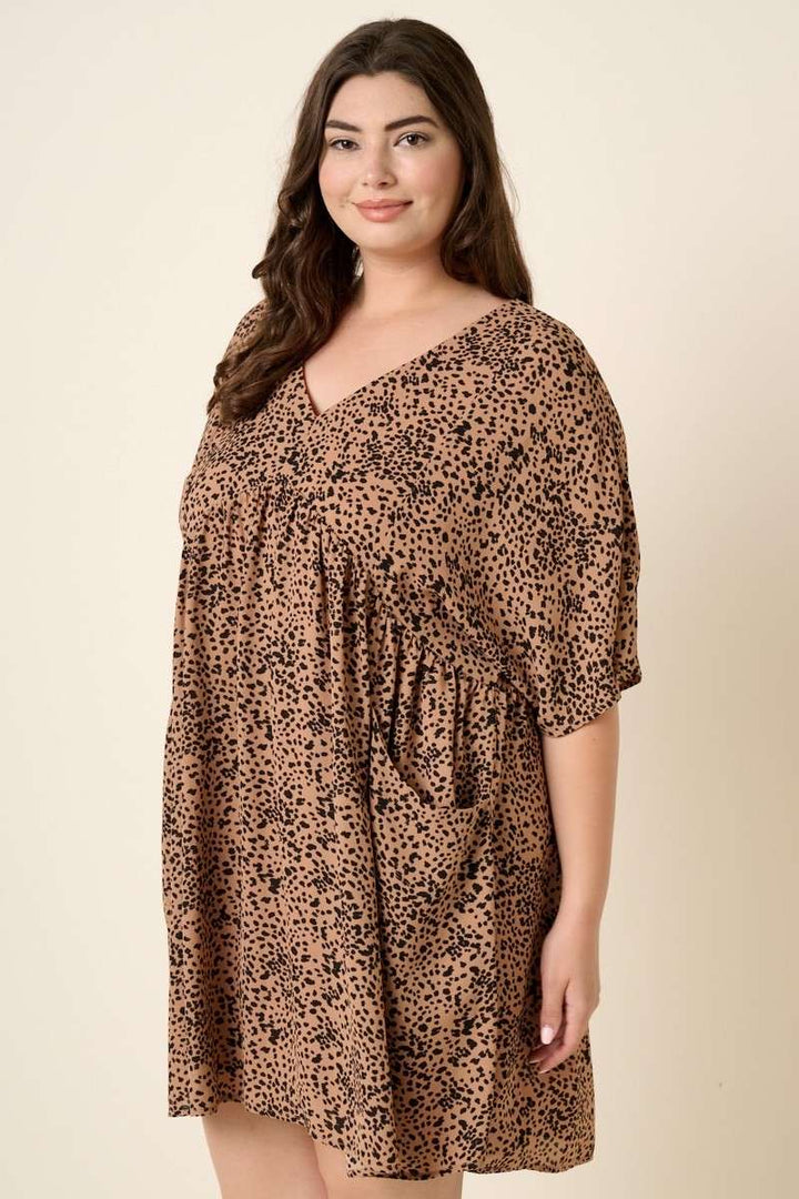 Plus Animal Print Babydoll Mini Dress