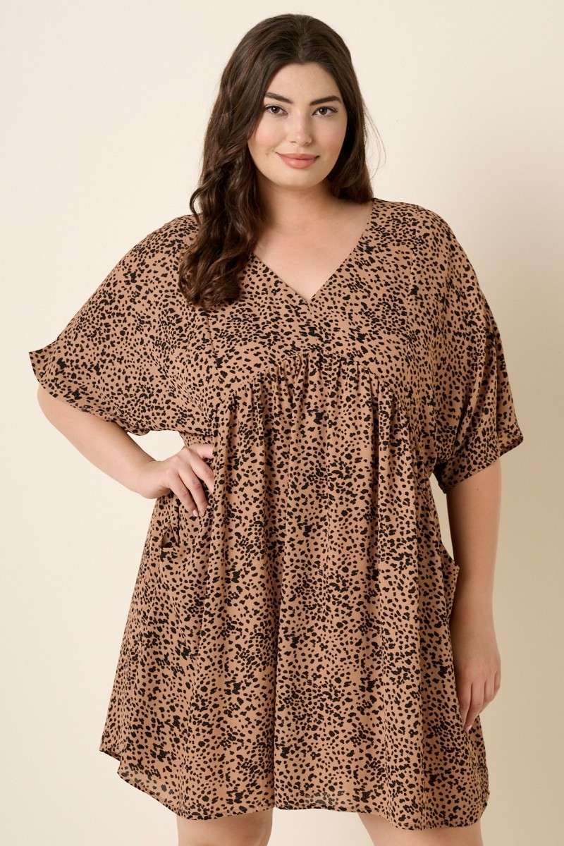 Plus Animal Print Babydoll Mini Dress