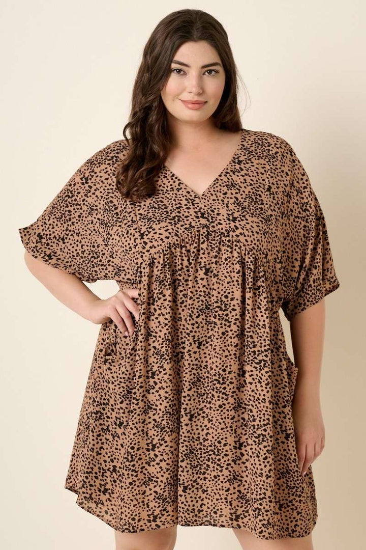 Plus Animal Print Babydoll Mini Dress