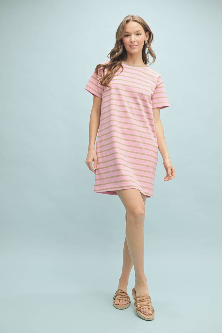 Striped T-shirt Mini Dress - Pink Mocha