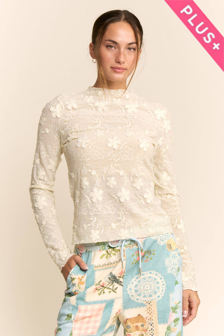 Plus Size Longsleeve Embroidered Mock Neck