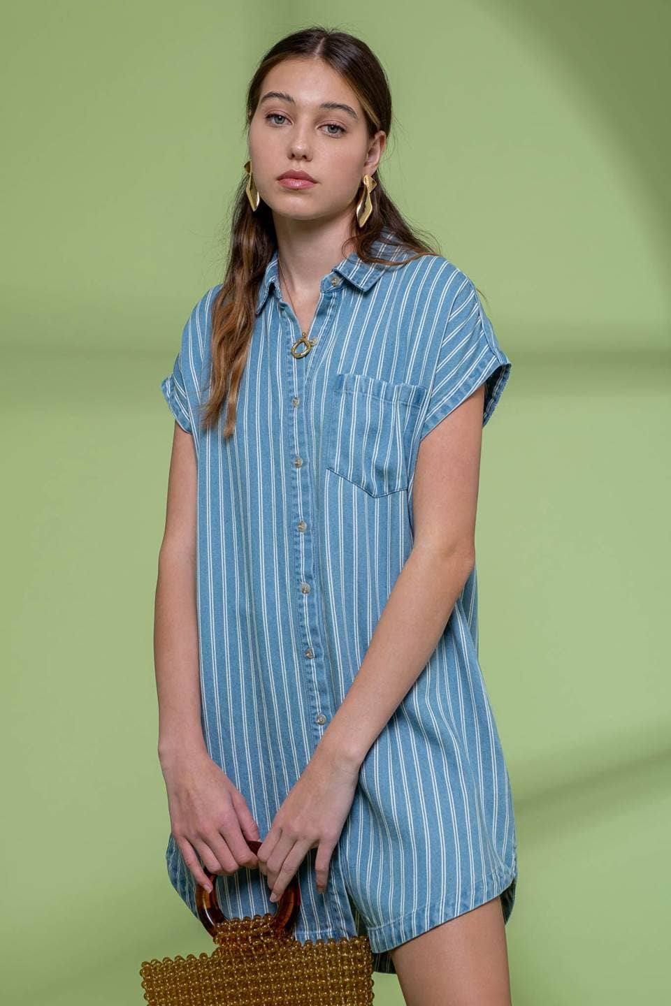 Striped Collard Button Down Midi Dress