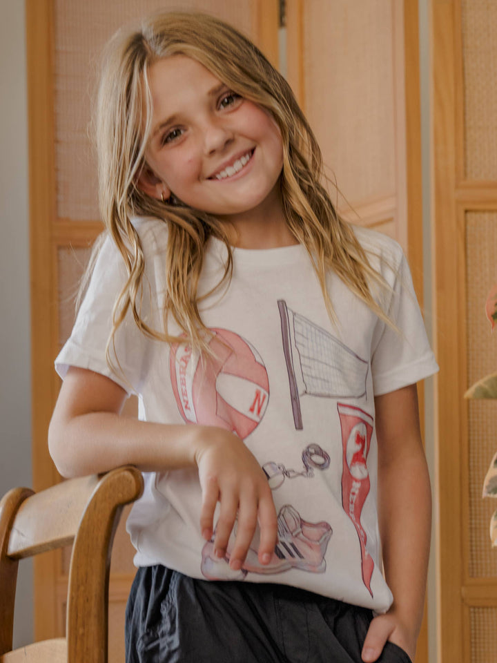 Children's Nebraska Huskers Volleyball Memorabilia White Tee