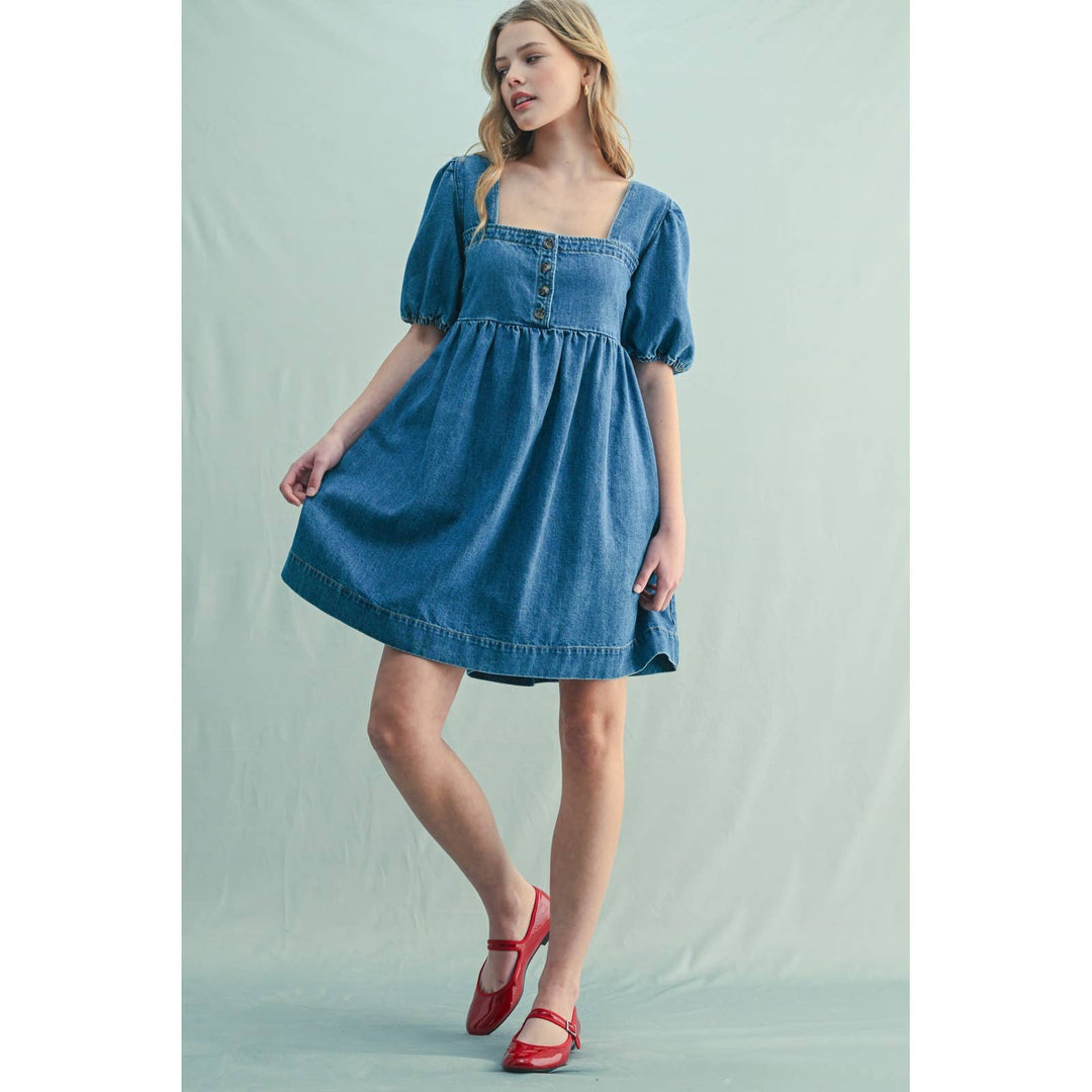 Bella Bubble Sleeve denim dress