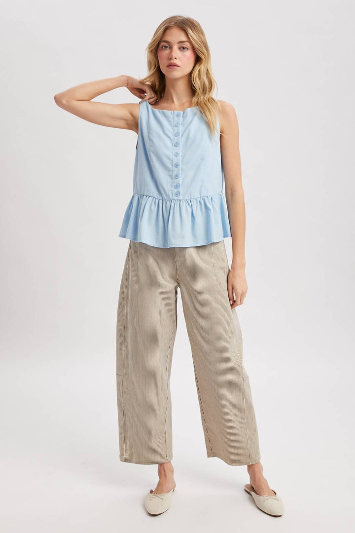 PEPLUM BUTTON-UP TOP