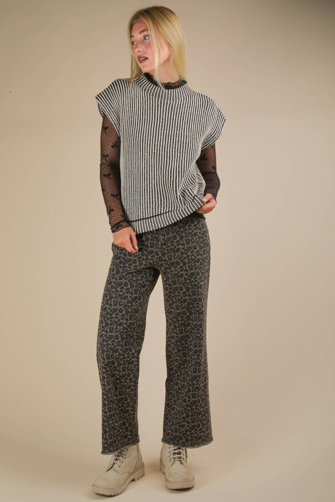 Two Tone Ribbed Knit Sweater Vest