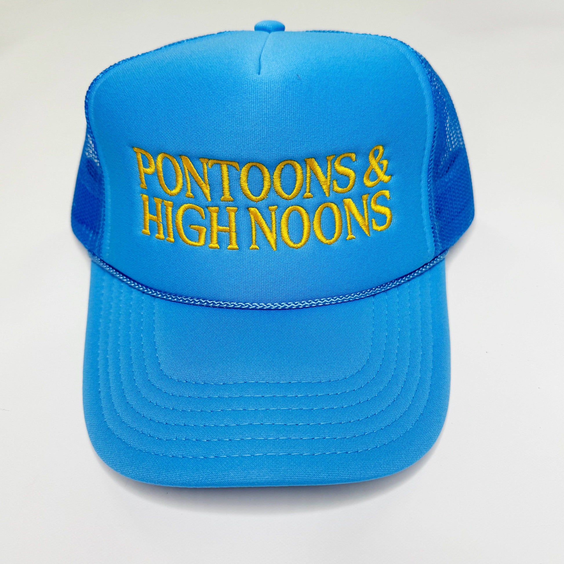 Pontoons & Highnoons Summer Trucker Hat - Classic trucker style with playful embroidery, perfect for summer activities and keeping cool.