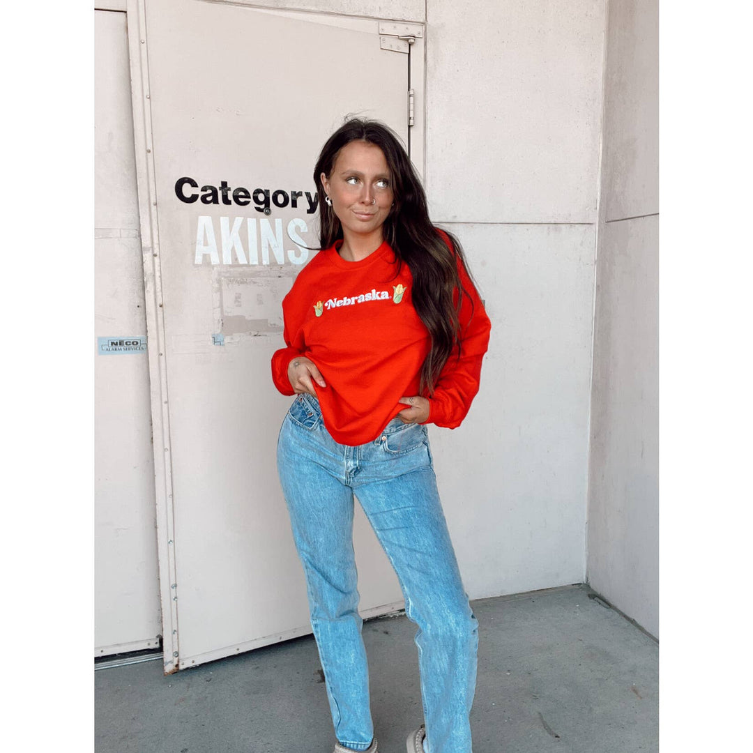 Red Nebraska Corn Embroidered Crewneck