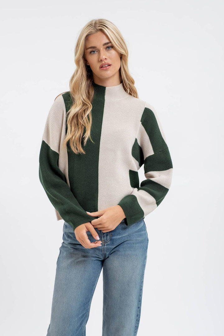 Stripe Mock Neck Knit Sweater