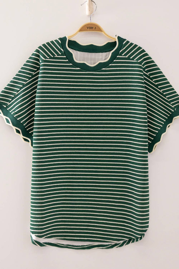 Ariel Scallop Trim Round Neck top