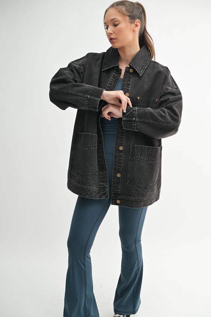 Boxy-Cut Denim Jacket: CHARCOAL