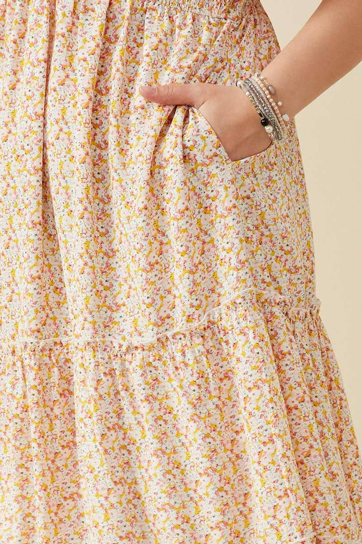 Wendy Floral Panel Smocked Tiered Midi Dress