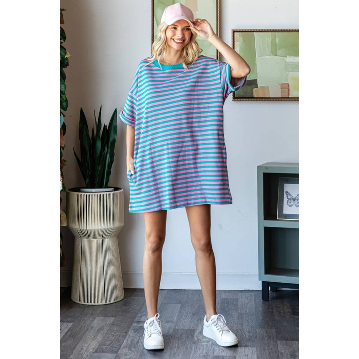 Saved by the bell Stripe Knit Pullover Oversized Tee Dress