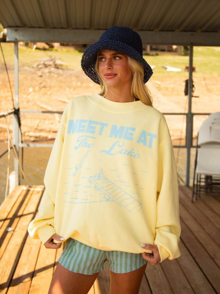 Meet me at the lake butter yellow mockneck crew
