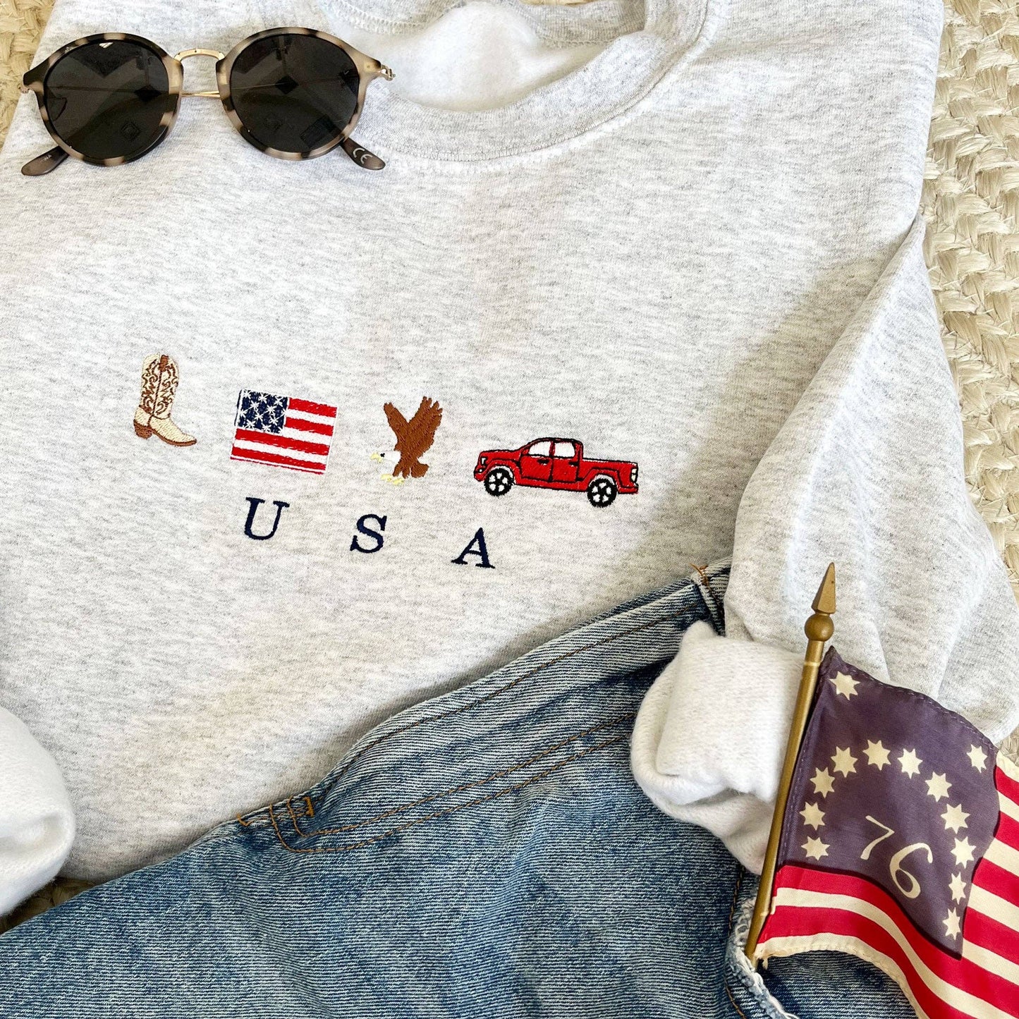 USA Embroidered Icons Crewneck