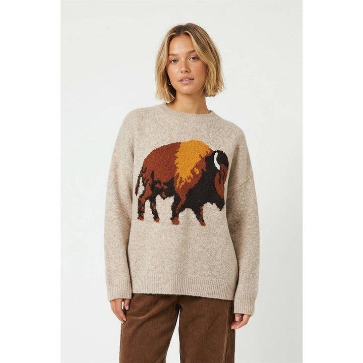 Buffalo motif pullover sweater