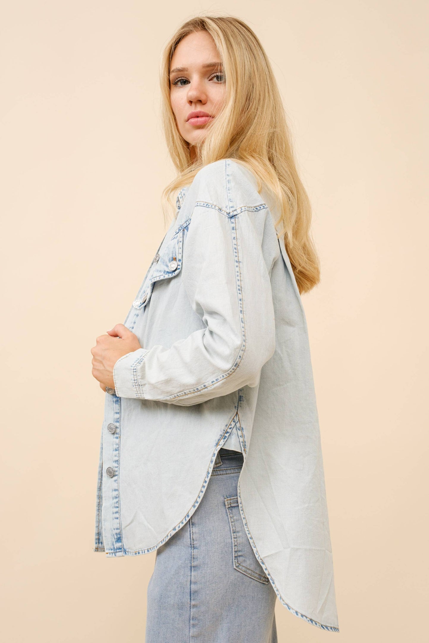 Kendal Faded Wash Denim Shirt Blouse