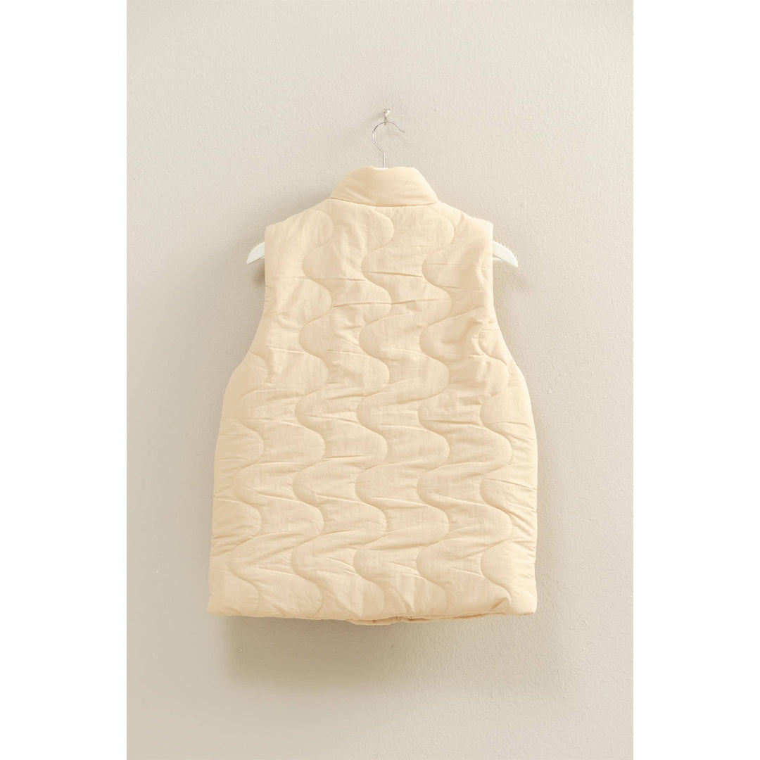 Wave Quilted Ribbon Tie Detailed Puffer Vest