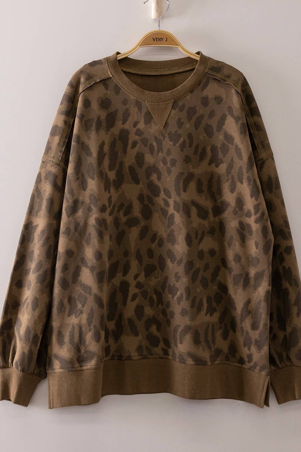 Mocha Abstract Leopard Crewneck-Plus