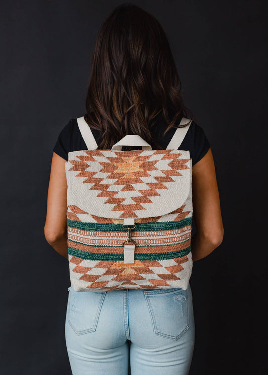 Cream, Rust & Green Aztec Backpack