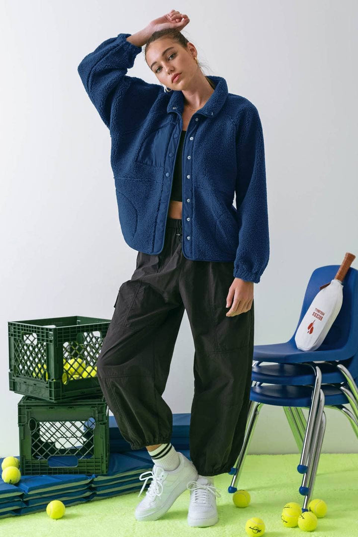 SOLID SNAP BUTTON FLEECE JACKET: HUNTER GREEN