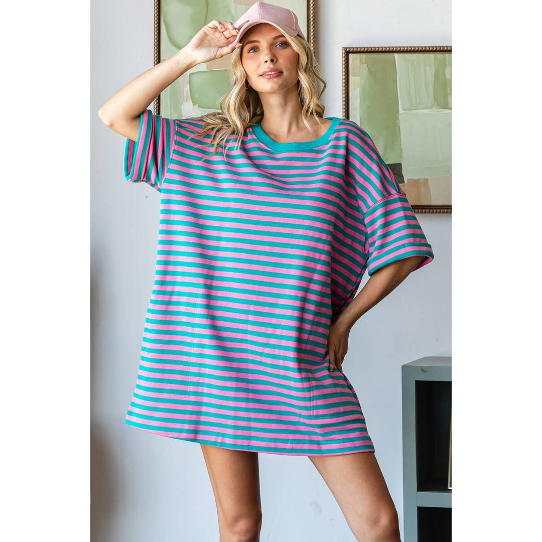 Saved by the bell Stripe Knit Pullover Oversized Tee Dress
