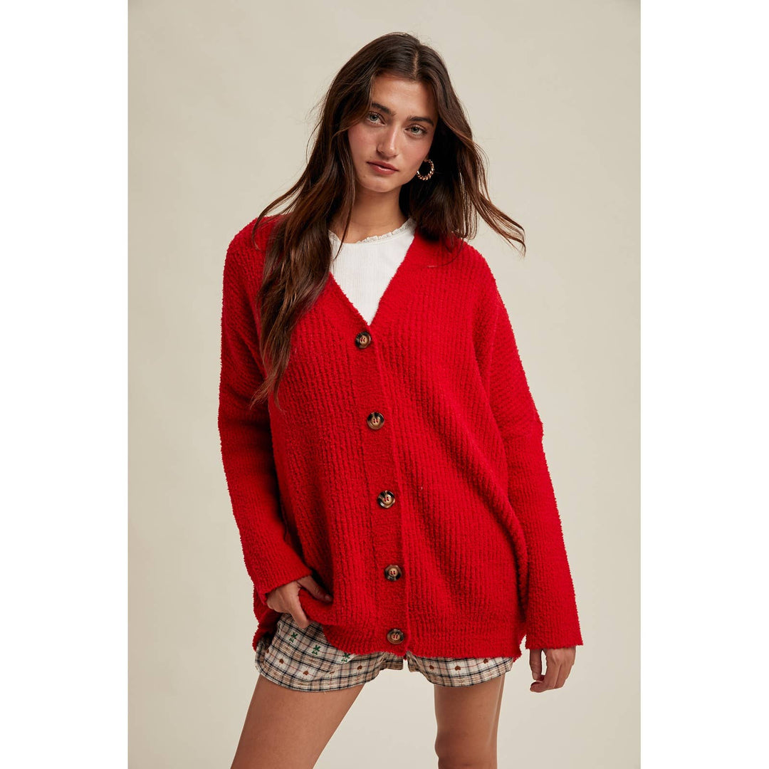 Susan red brushed cardi