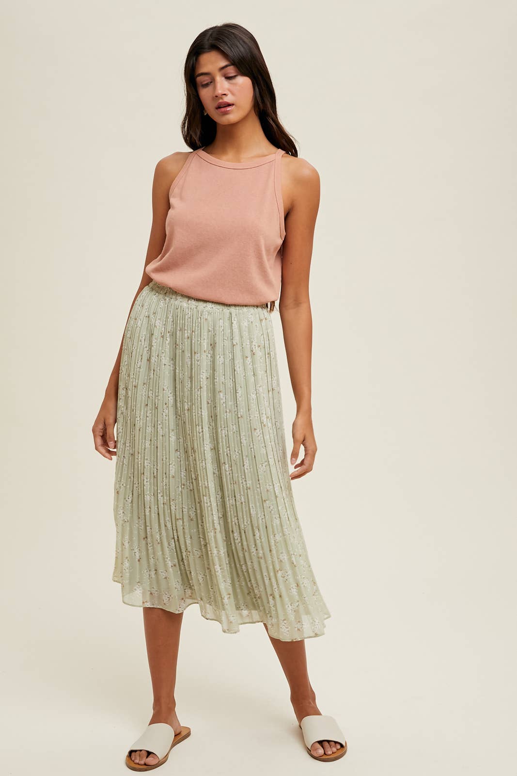 Sage Floral Meadows midi skirt