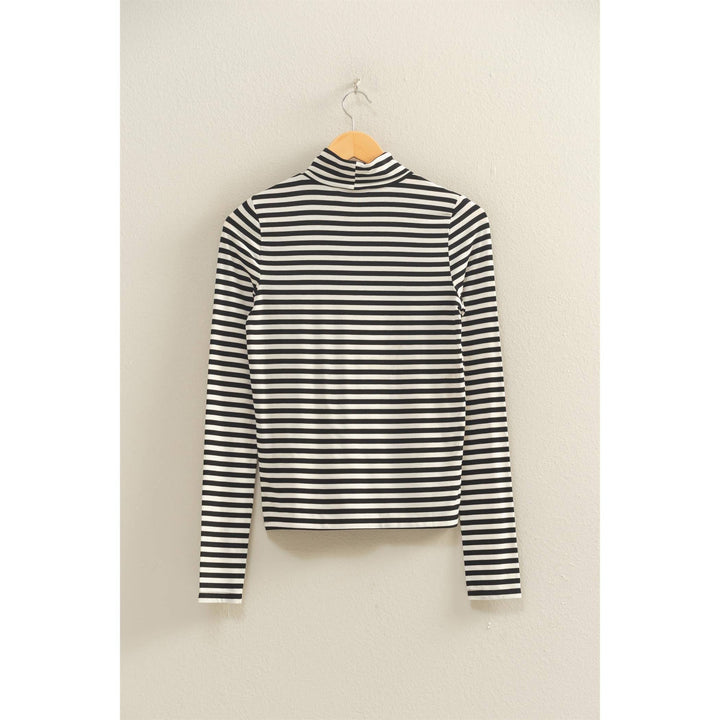Striped Turtleneck Fitted Long Sleeve Top
