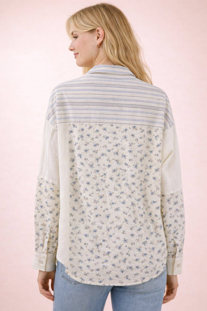 Plus Size Floral & Stripe Oversized Shacket Jacket