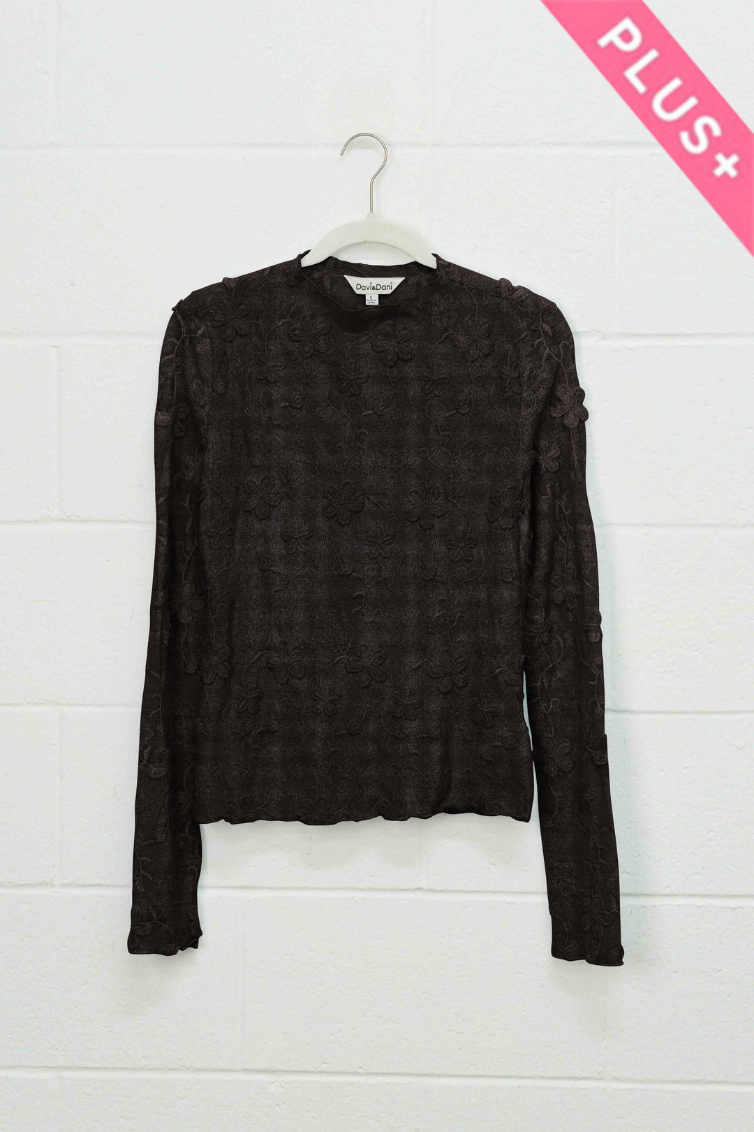 Plus Size Longsleeve Embroidered Mock Neck