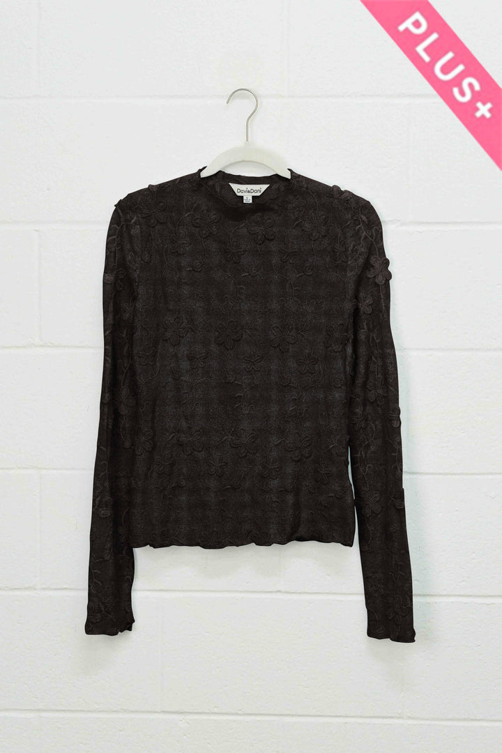 Plus Size Longsleeve Embroidered Mock Neck