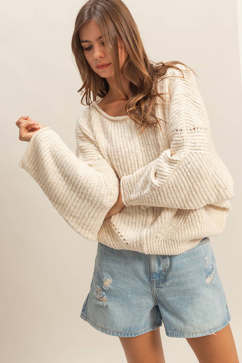 Olivia Ribbed Drop Sleeve Sweater