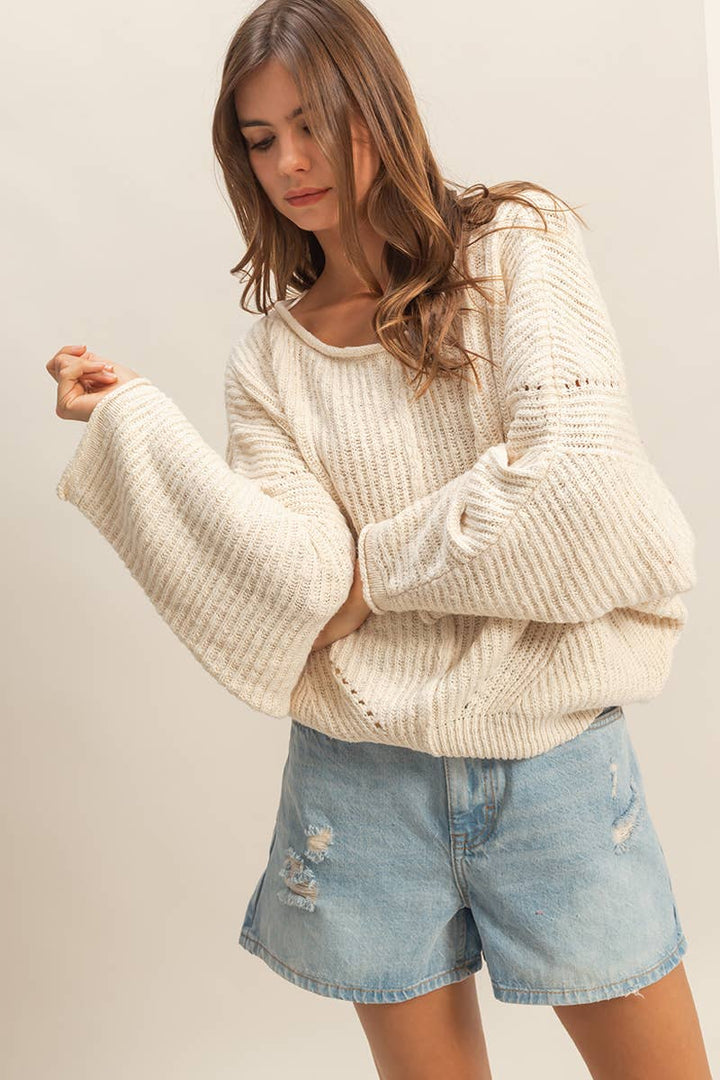 Olivia Ribbed Drop Sleeve Sweater