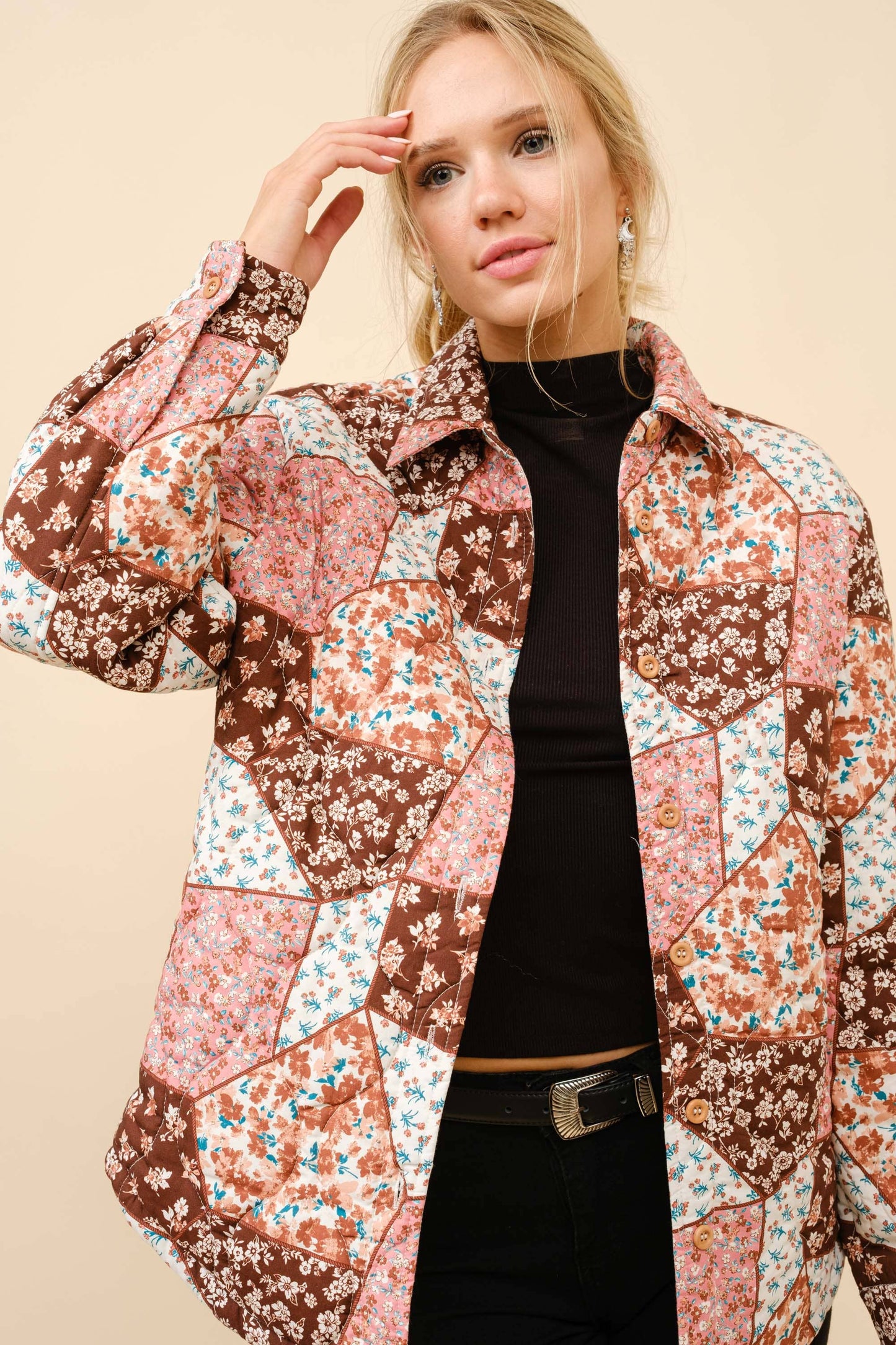 Quilted Floral Button Up Jacket