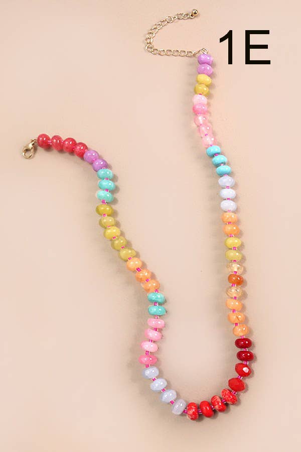 Natural Agate Glass Semi Precious Bead Necklace - 1E