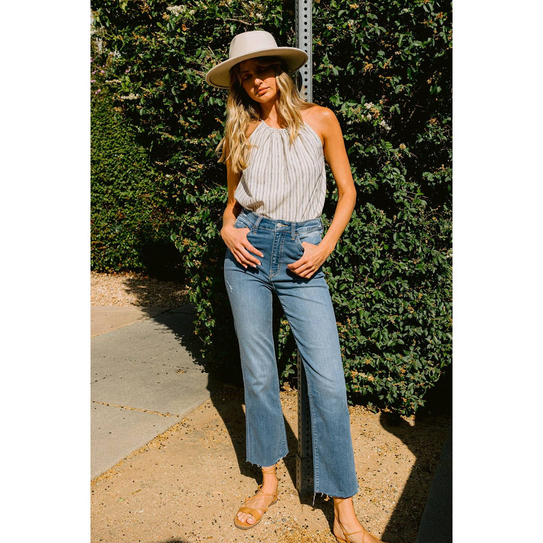 SUPER HIGH RISE CUFFED ANKLE STRAIGHT JEANS-LUNA