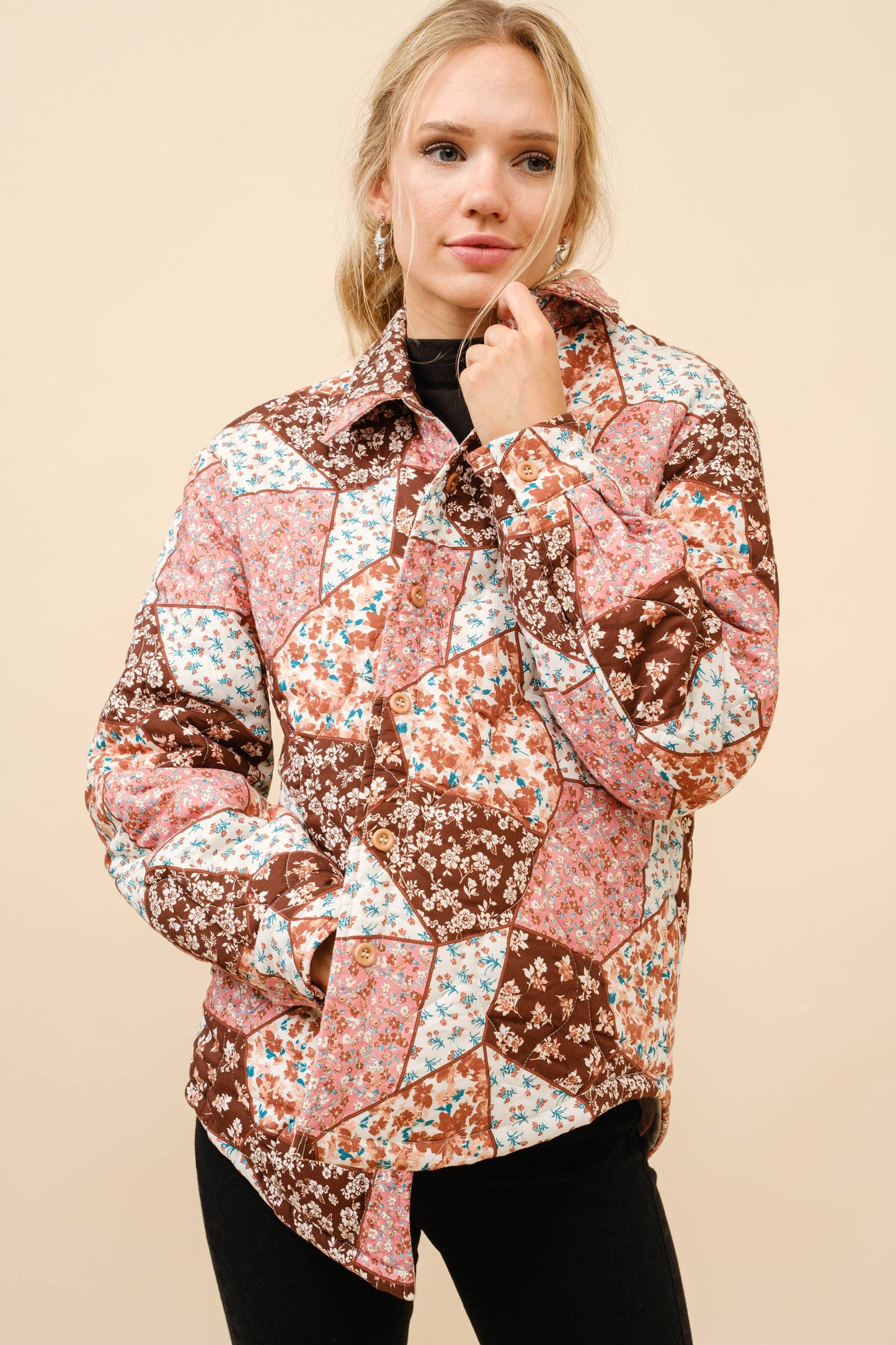 Quilted Floral Button Up Jacket