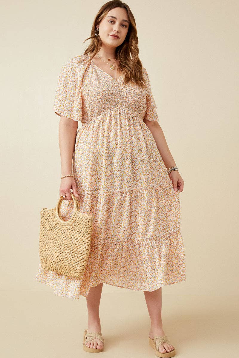 Wendy Floral Panel Smocked Tiered Midi Dress