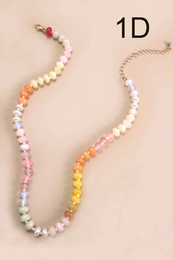 Natural Agate Glass Semi Precious Bead Necklace - 1D