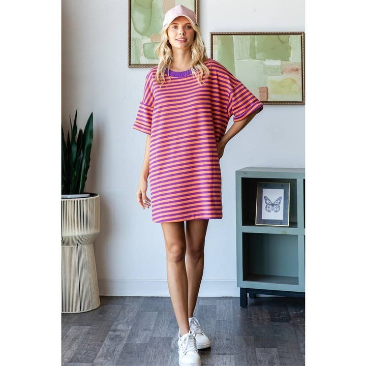 Stripe Knit Pullover Big Top Dress