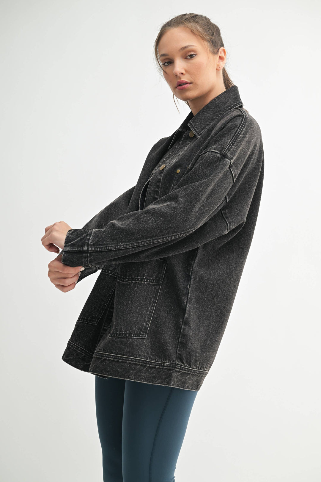 Boxy-Cut Denim Jacket: CHARCOAL