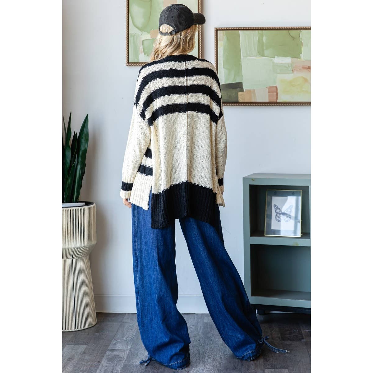 Sally Black Stripe Mix Oversize Cardigan