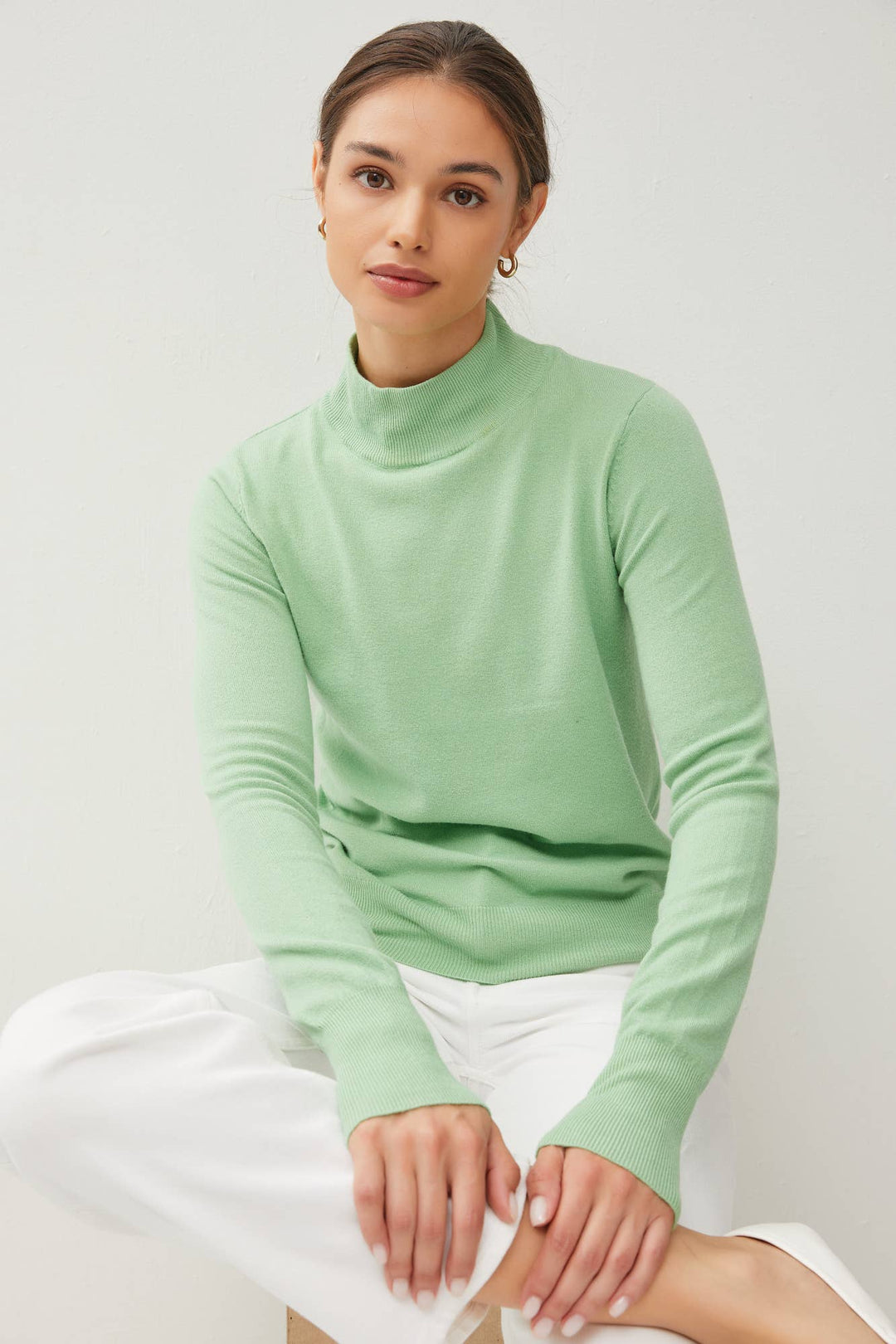 BASIC MOCK NECK SWEATER : Mint