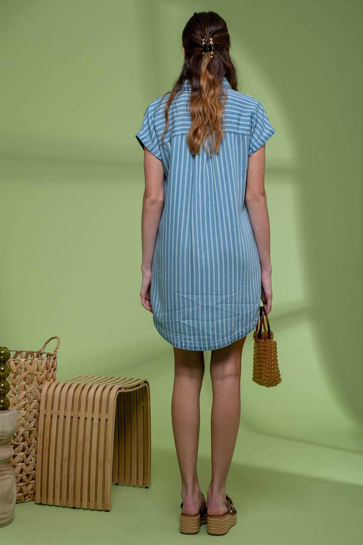 Striped Collard Button Down Midi Dress