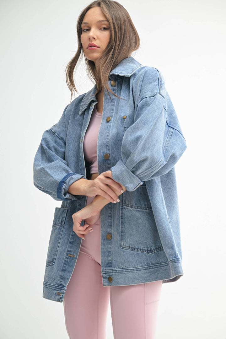 Boxy-Cut Denim Jacket: CHARCOAL