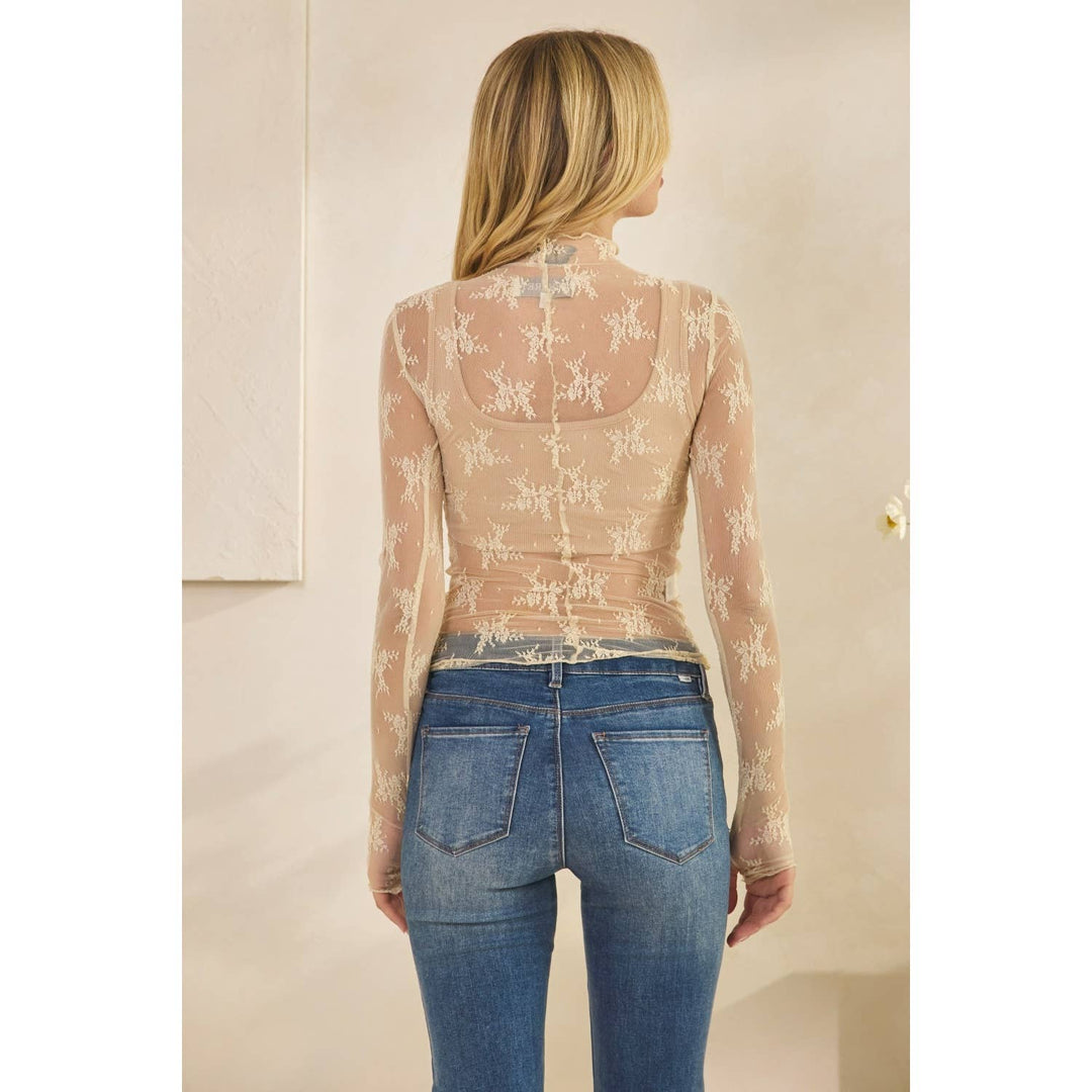 Lace Long Sleeve See Through Top