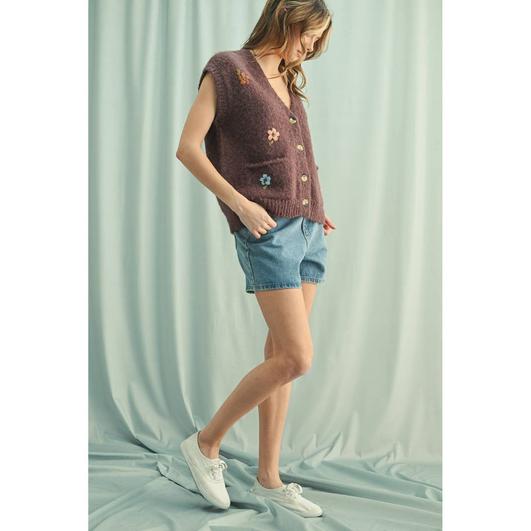 Brushed floral embroidered vest